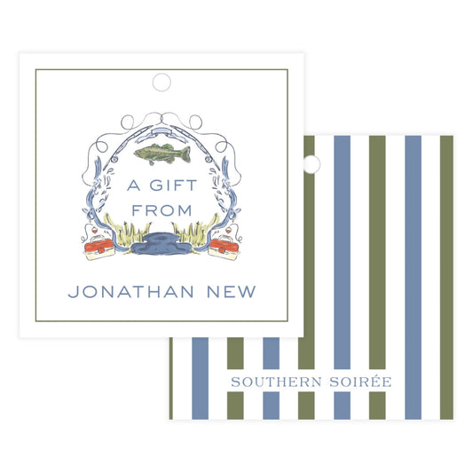 Gone Fishing Crest Square Gift Tag