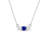 Sapphire and Diamond Dainty Three Stone Necklace