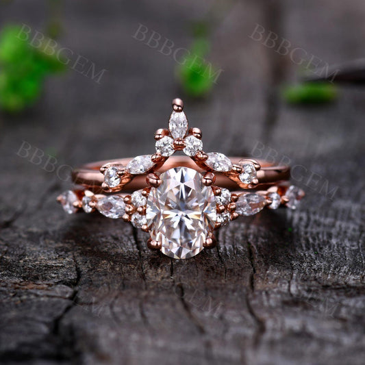 1.5CT Vintage Moissanite Bridal Set in Rose Gold Marquise Shaped Moissanite Wedding Band