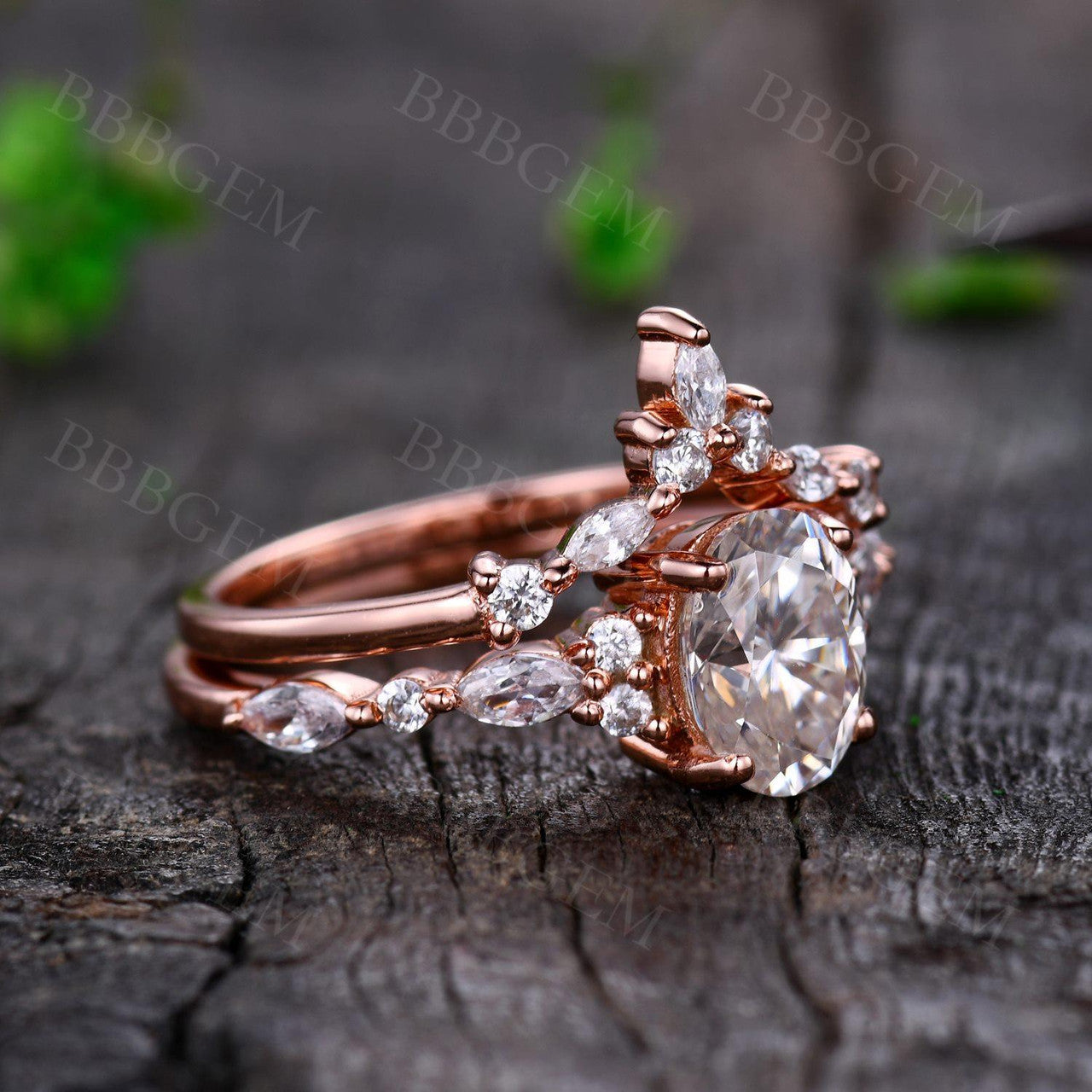 1.5CT Vintage Moissanite Bridal Set in Rose Gold Marquise Shaped Moissanite Wedding Band