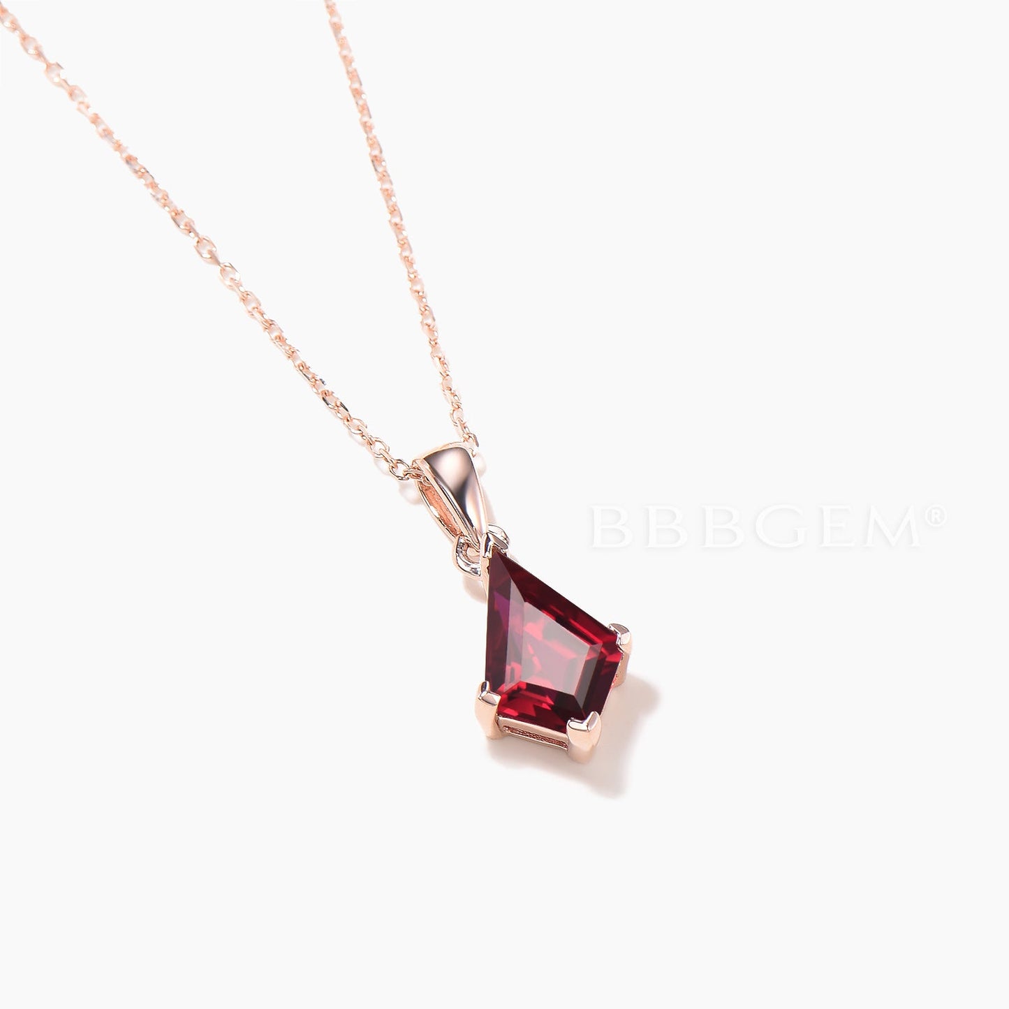 1CT Kite Cut Natural Garnet Solitaire Necklace Rose Gold Minimalist Pendant