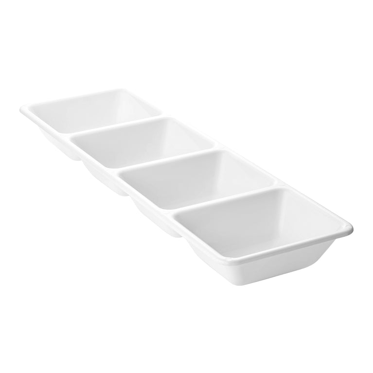 16" x 5" White 4-Section Rectangular Disposable Plastic Trays