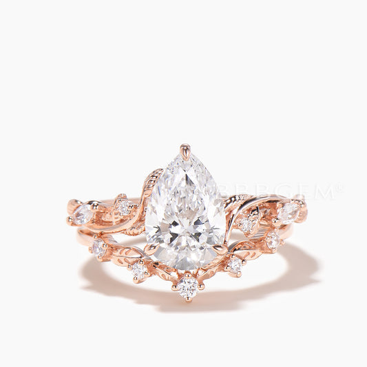 2CT Pear Cut Lab-grown Diamond IGI Certificate Wedding Ring Diamond Bridal Set