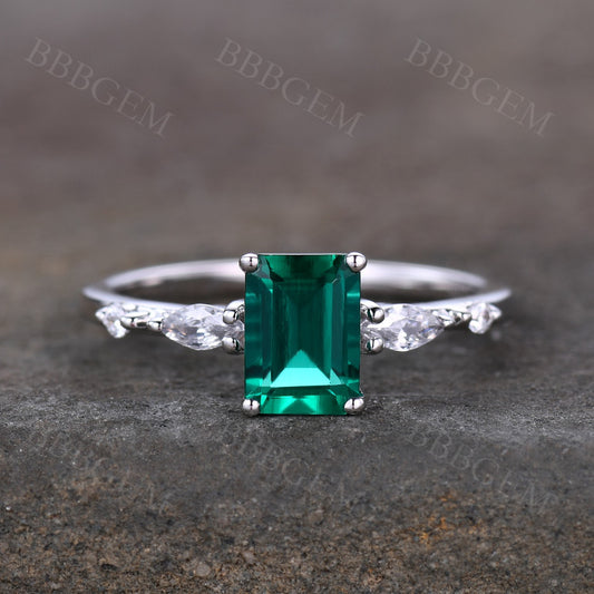 1CT Emerald Cut Lab-created Emerald Moissanite Band Rose Gold