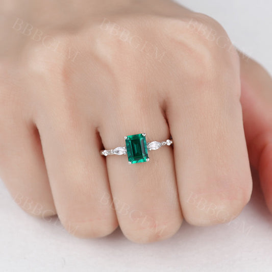 1CT Emerald Cut Lab-created Emerald Moissanite Band Rose Gold