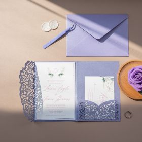 Elegant Lavender Tri-Fold Pocket And Greenery Monogram Laser Cut Wedding Invitation Swws148