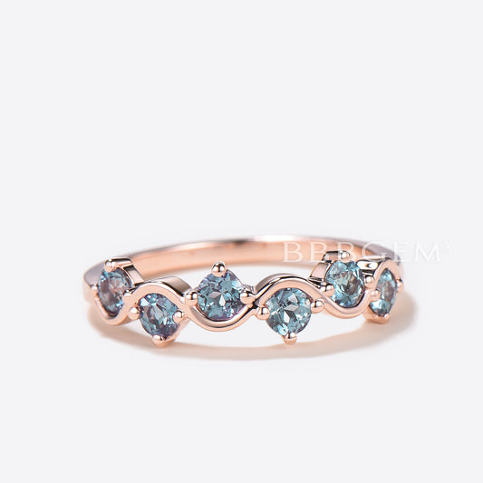 3mm Round Cut Color-change Alexandrite Half Eternity Dainty Band