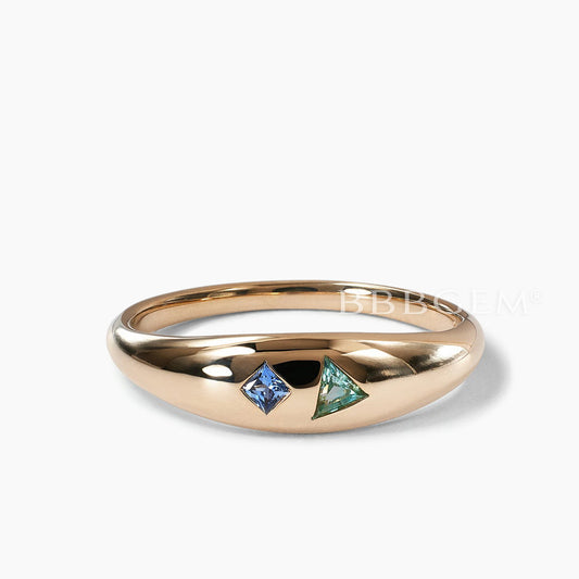 Flush Set Alexandrite Emerald Dome Wedding Ring in 14K Rose Gold