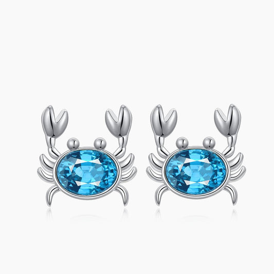 1.5CT Oval Cut Natural Swiss Blue Topaz Crab Stud Earrings Solitaire Earrings