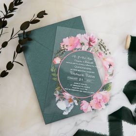 Greenery And Pink Floral Wreath Acrylic Glass Wedding Invitations CAX032