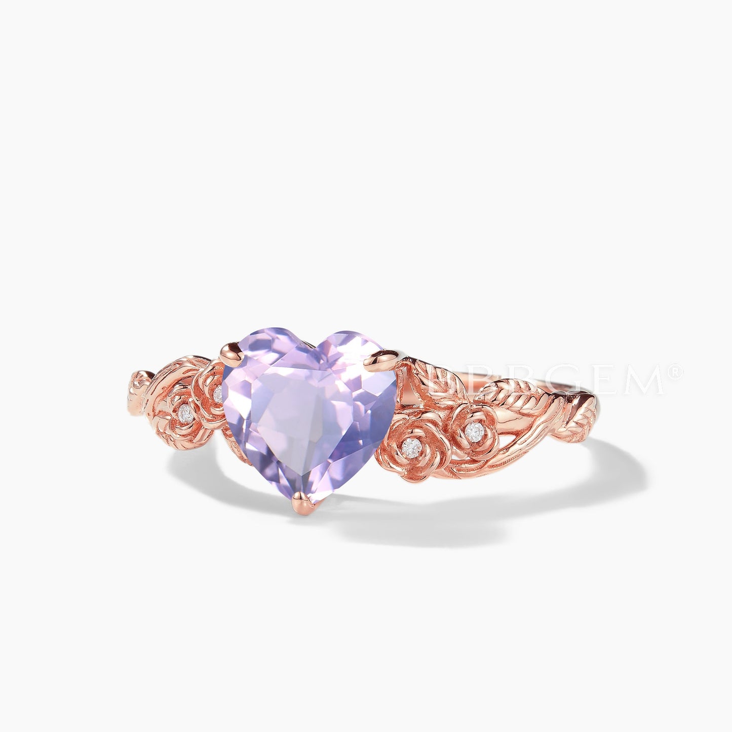 Heart Cut Lavender Amethyst Twisted Vine Flower Engagement Ring