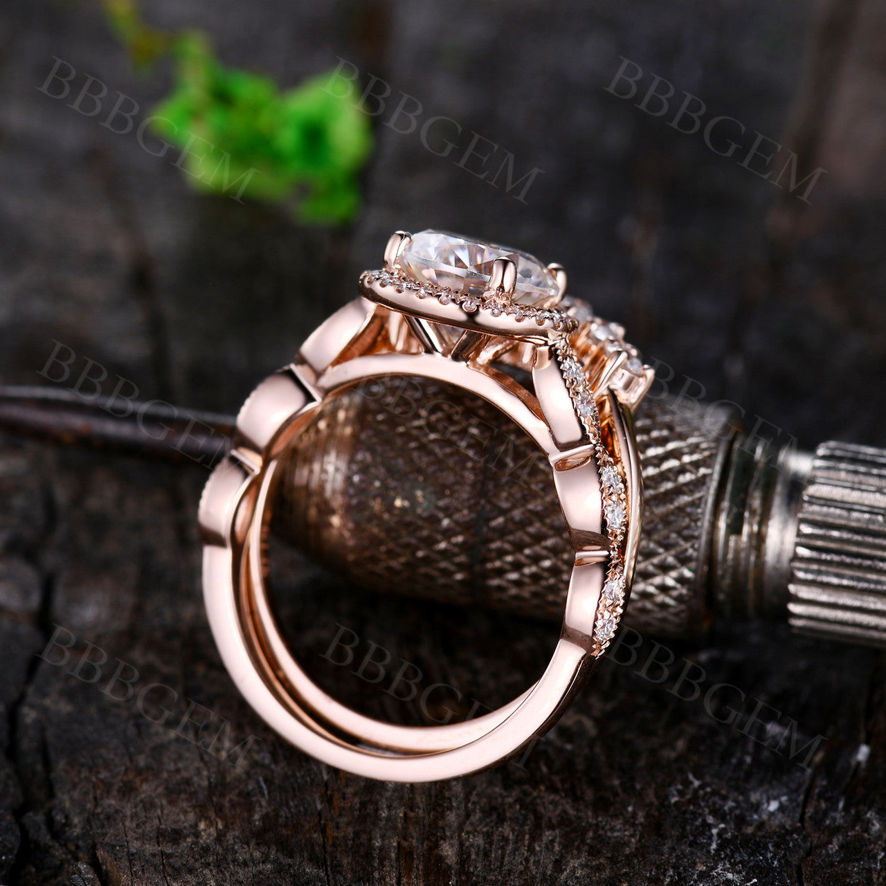 1.25 Carat Art Deco Round Cut Moissanite Engagement Ring Moissanite Wedding Band Rose Gold