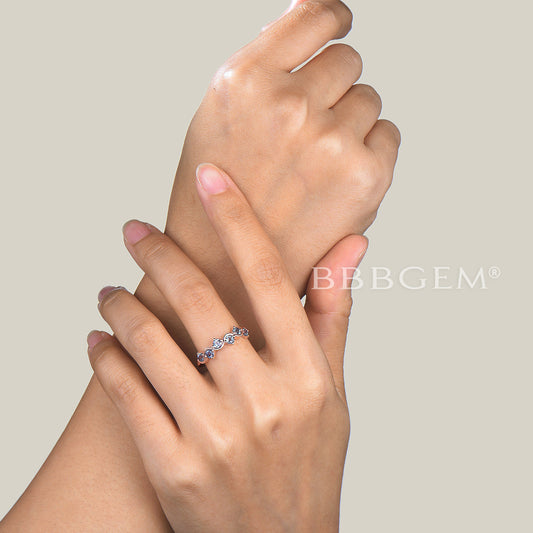 3mm Round Cut Color-change Alexandrite Half Eternity Dainty Band