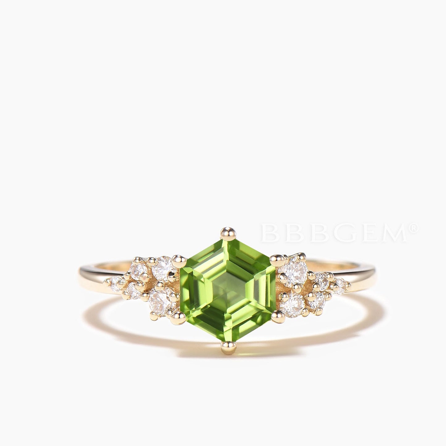 Hexagon Cut Natural Peridot Engagement Ring Moissanite Amethyst Bridal Set