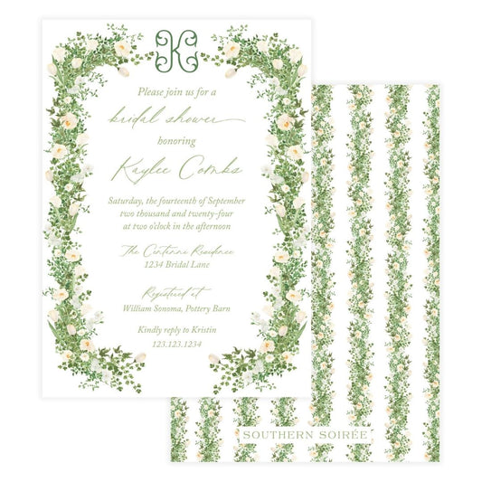 White Floral with Greenery Frame Invitation