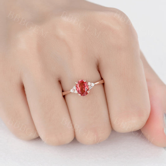 1 Carat Oval Cut Padparadscha Sapphires Engagement Ring Opal Accent Stone