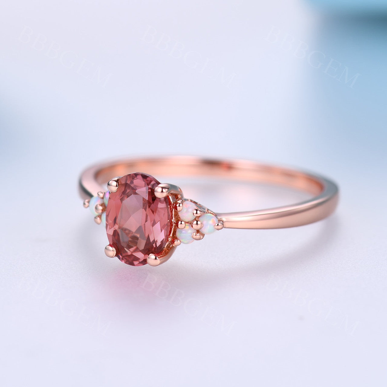 1 Carat Oval Cut Padparadscha Sapphires Engagement Ring Opal Accent Stone