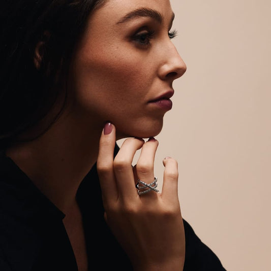 3 Row Baguette & Round Crossover Ring