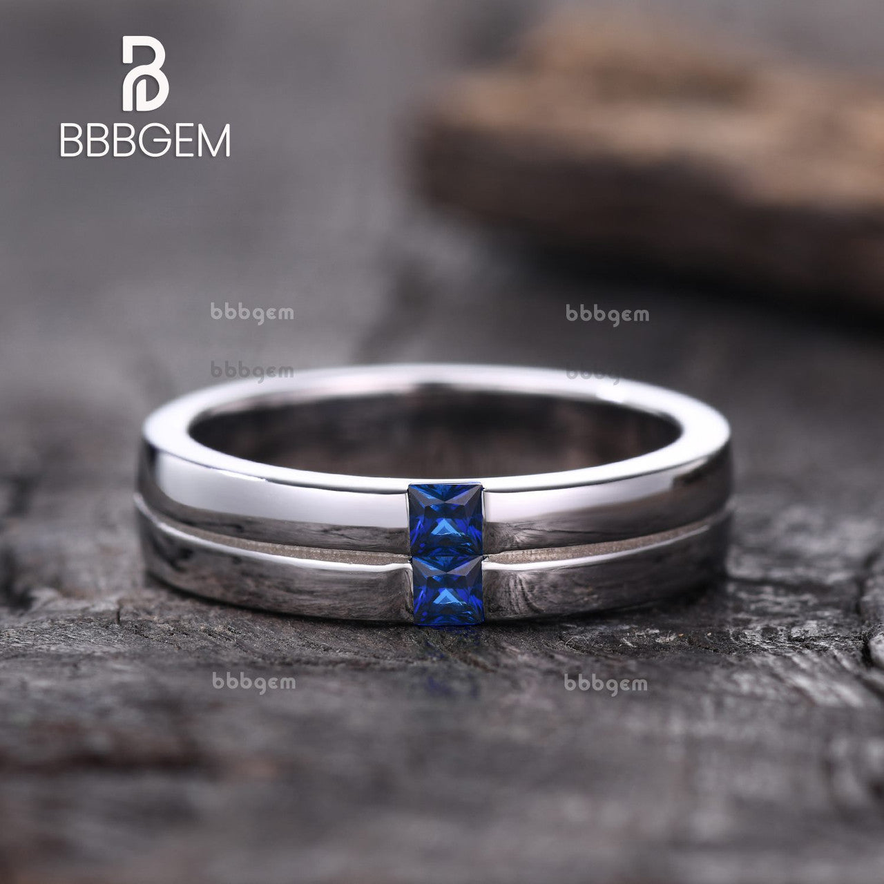 5mm Vertical Princess Cut Sapphire Men's Ring in Sterling Silver Couple Gender-neutral Ring 0.2 Carat