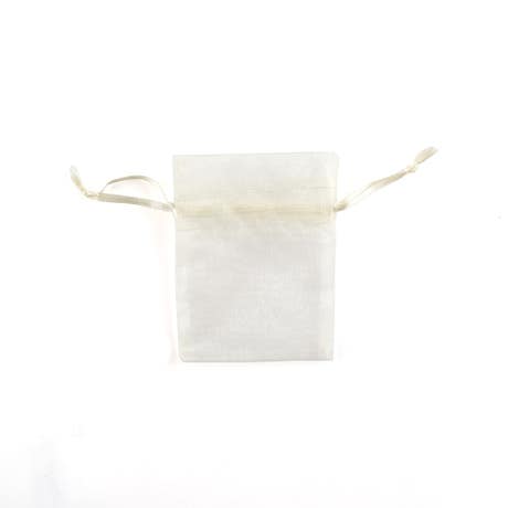 Small White Organza Fabric Drawstring Bag - Set of 10