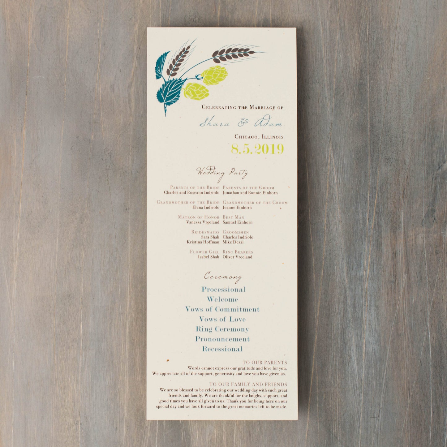 Hops Love Flat Ceremony Programs