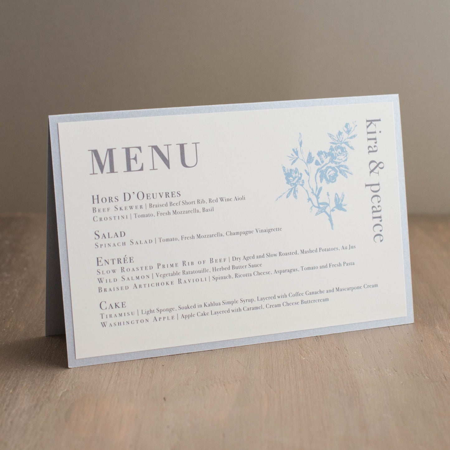 Elegant Blue Tented Menu Cards