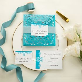 Tiffany Blue Swirl Laser Cut Wedding Invitation Kits Swws246