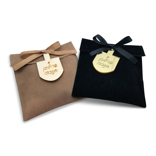 Suede Large Pouches With Acrylic Or Wooden Dreidel Tag