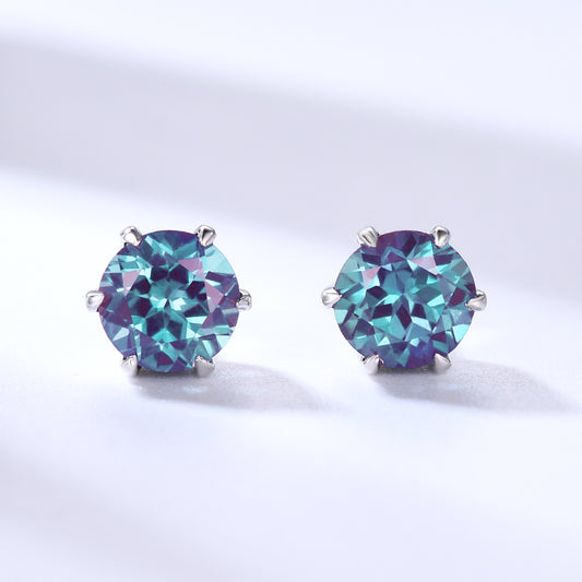 1ct Solitaire Round Cut Color-Change Alexandrite Stud Earrings Minimalist Earrings
