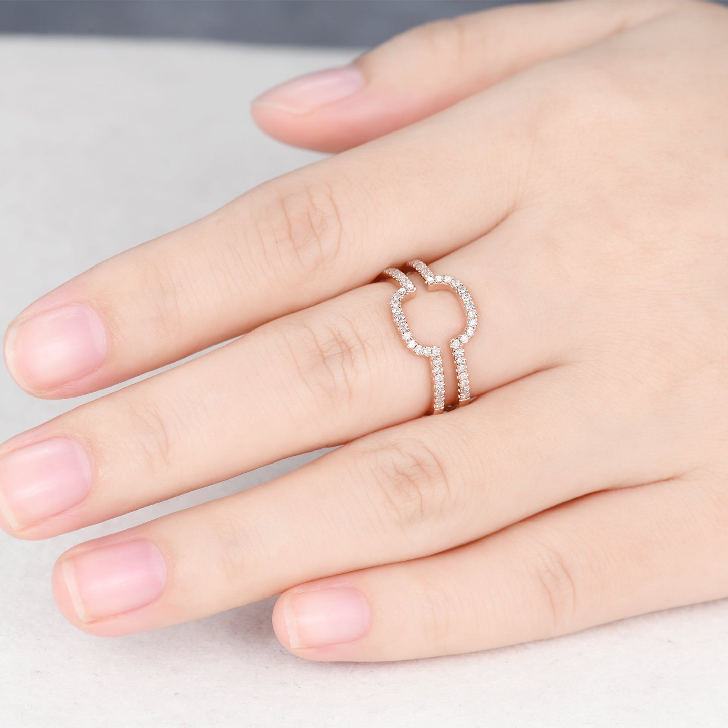 Diamond Rose Gold Wedding Ring Double Curved U Enhancer