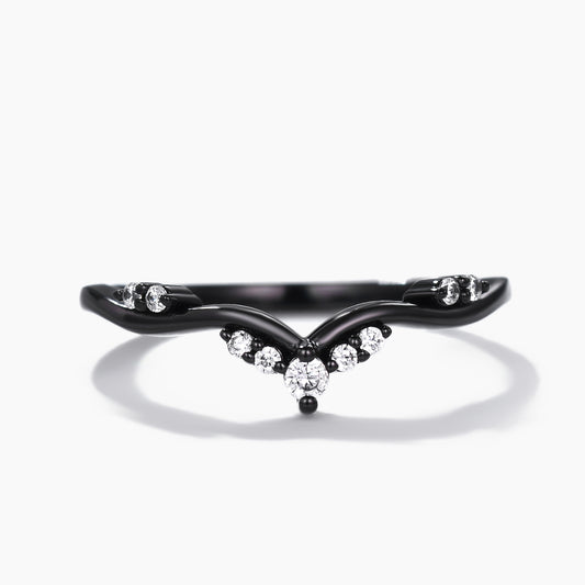 Diamond Black Gold Wedding Ring Twig Chevron Band