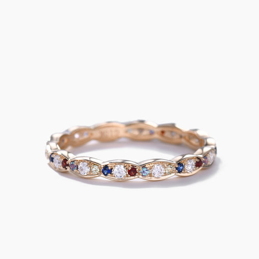 Diamond Yellow Gold Wedding Band Multiple Gemstone Full Eternity Ring