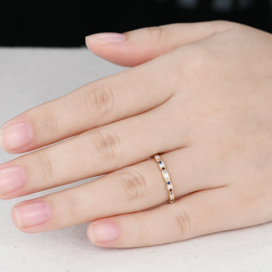 Diamond Yellow Gold Wedding Band Multiple Gemstone Full Eternity Ring