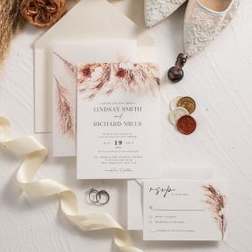 Boho Rustic Pampass Grass Wedding Invites With Prined Vellum Wrap Swpi141