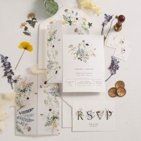 Floral Bliss Vellum Pocket And Nature-Inspired Design Invitation Swpi144
