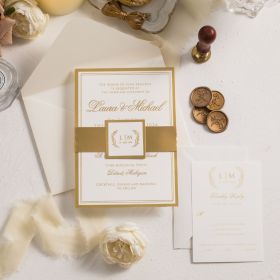 Luxurious Golden Elegance Invitations With Mirror Gold Bellyband And Backer Swi075