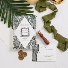 Artistic Leafy Lines Hand-Drawn Vellum Invitation With Bellyband And Tag Swi082