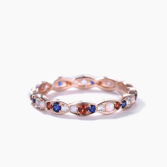 Family Birthstone Ring Rose Gold Wedding Band Multi Gemstone Full Eternity Ring