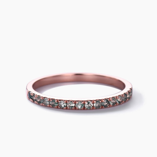 Green Moss Agate Wedding Band Rose Gold Half Eternity Ring Petite 2mm