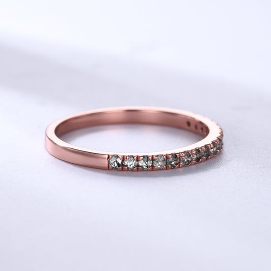 Green Moss Agate Wedding Band Rose Gold Half Eternity Ring Petite 2mm
