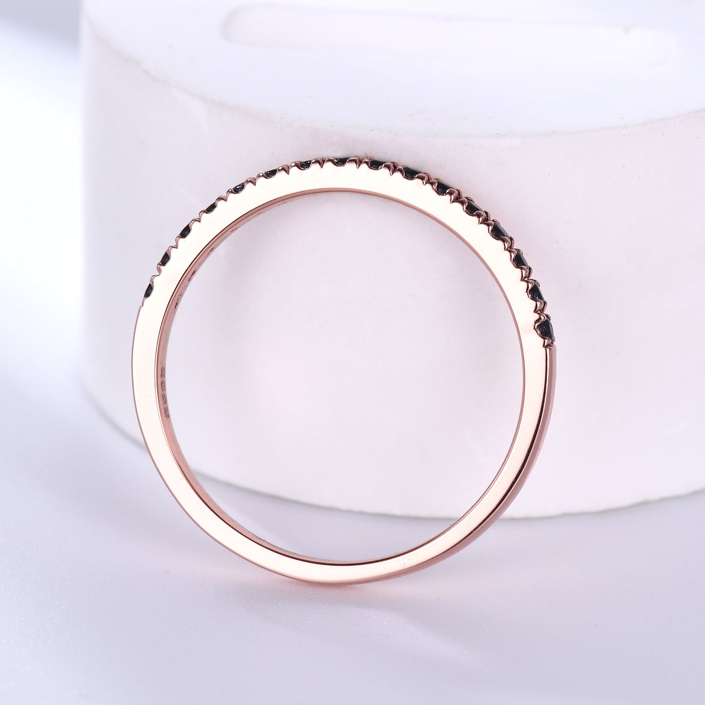 Galaxy Blue Sandstone Wedding Ring Half Eternity 2mm Stacking Band for Women