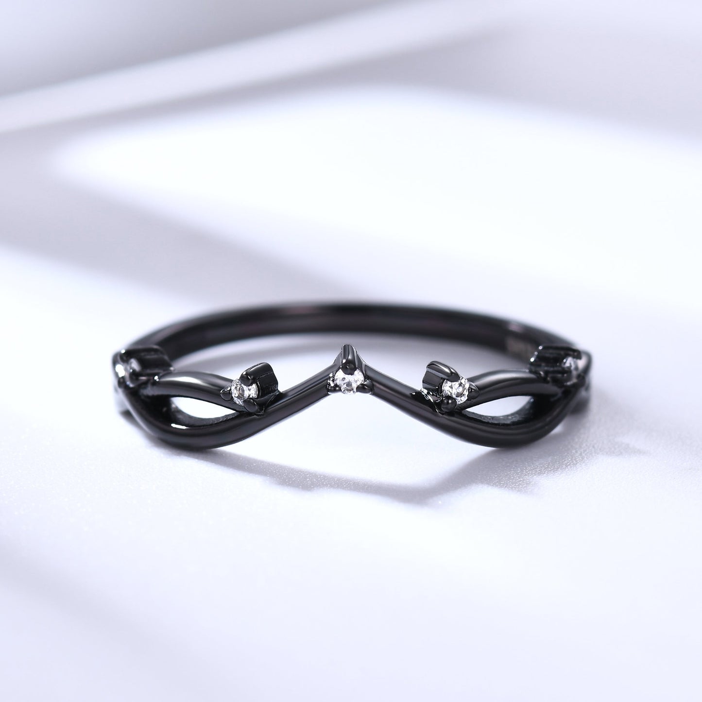 Diamond Black Gold Wedding Ring Chevron Band