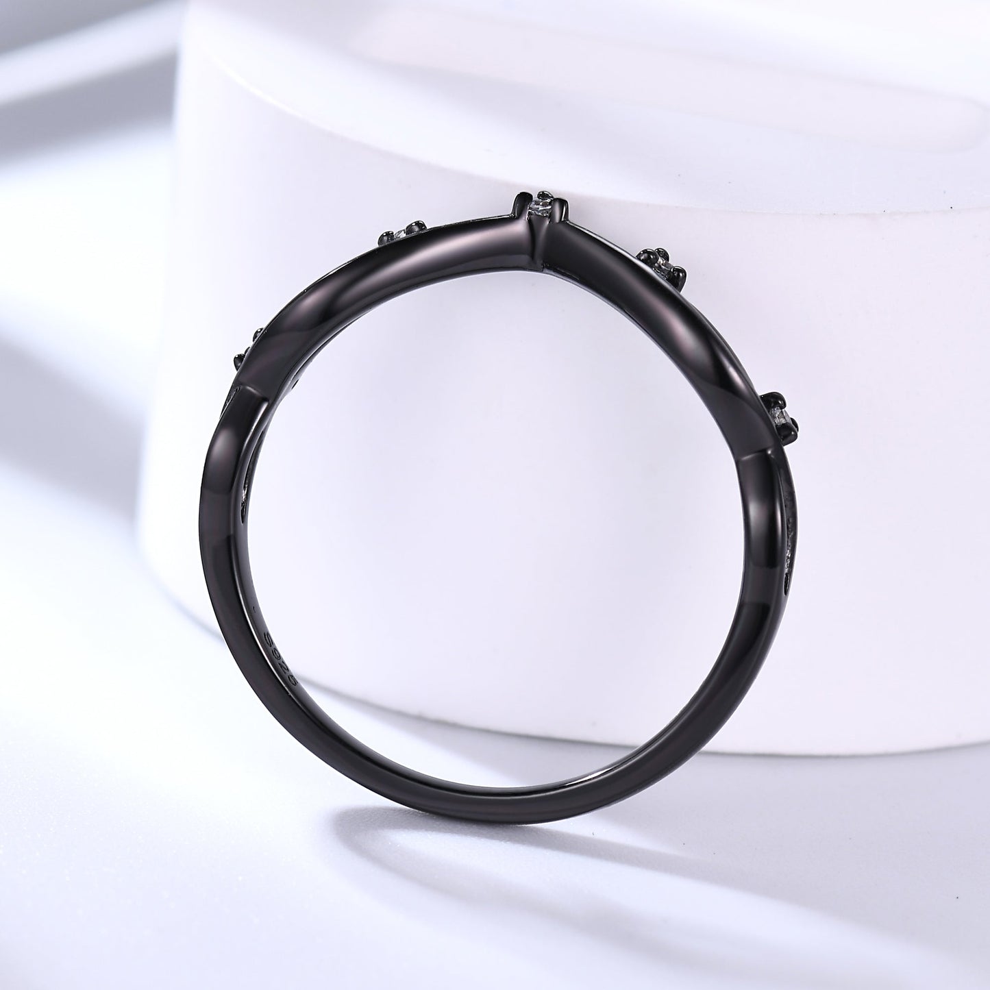 Diamond Black Gold Wedding Ring Chevron Band