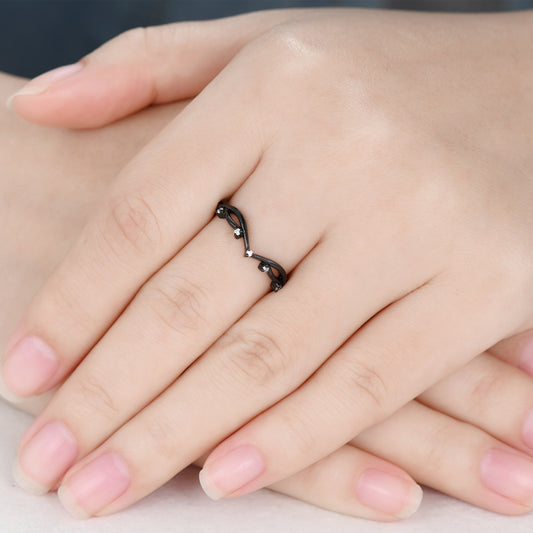 Diamond Black Gold Wedding Ring Chevron Band