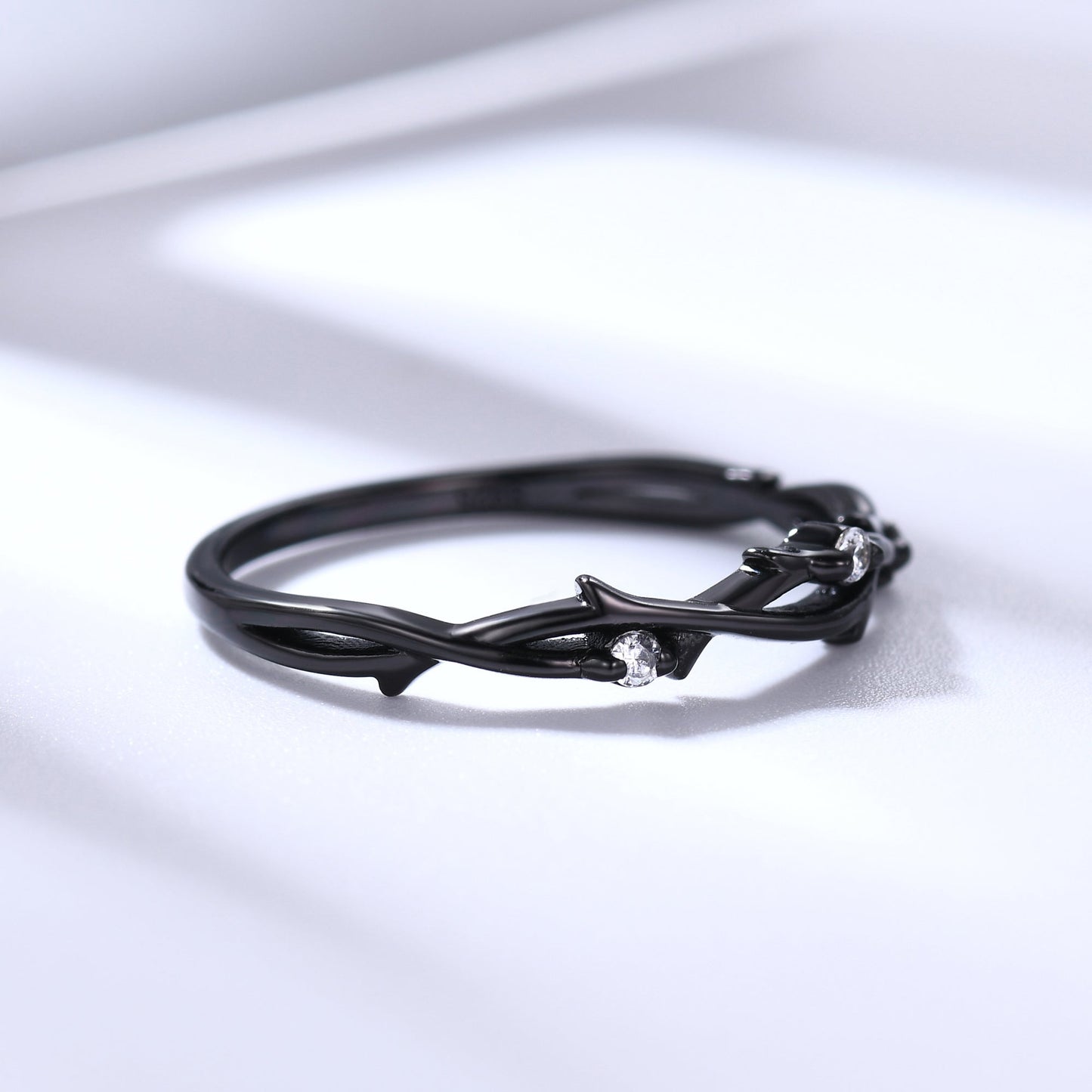 Diamond Black Gold Wedding Ring Twig Leaf Band