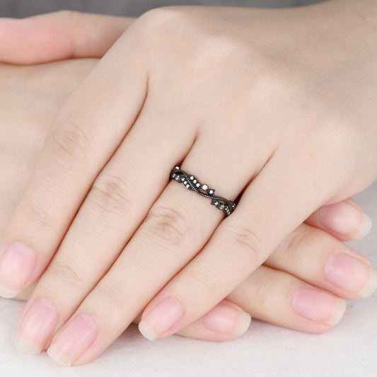 Diamond Black Gold Wedding Band Art Deco Full Eternity