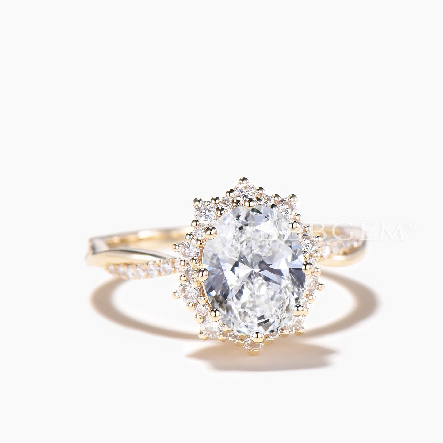 1.5CT Oval Cut Lab Grown Diamond Twisted Engagement Ring Diamond Halo Ring