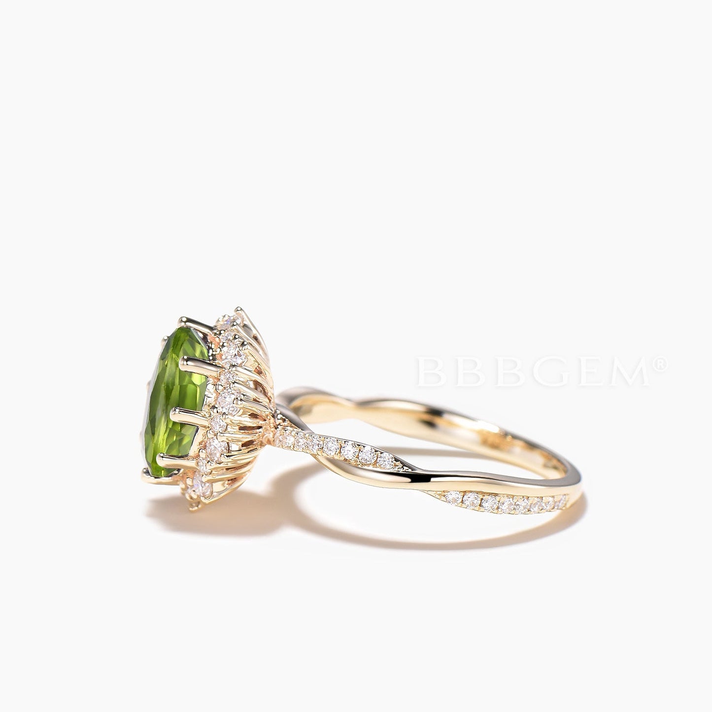 Diamond Twisted Ring 1.5CT Oval Cut Natural Peridot Halo Engagement Ring