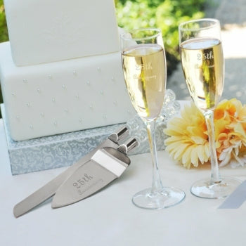 25th Wedding Anniversary Flutes & Cake Server Set