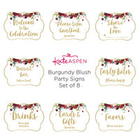 Burgundy Blush Floral Party Décor Sign Kit (Set of 8)